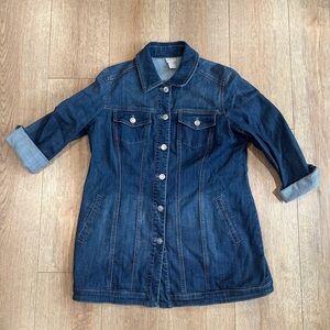 Chico’s Denim Button Front Shirt Jacket Dark Wash Long Sleeve Size 1 (M)